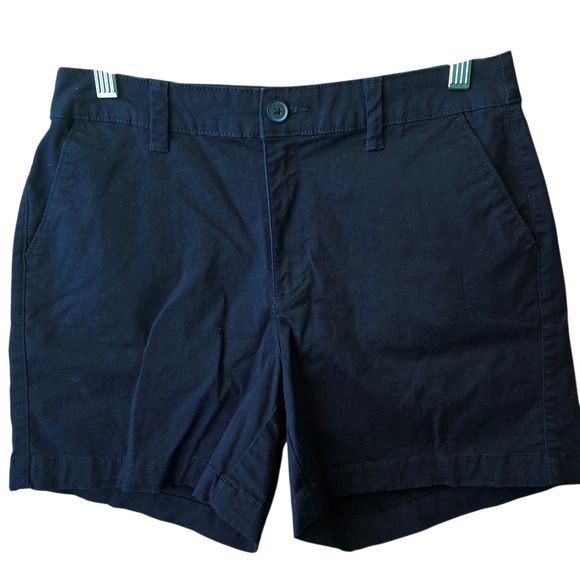 a new day Pants - A New Day Navy‎ Blue Chino Shorts Women Size 6 Flat Front Button Fly